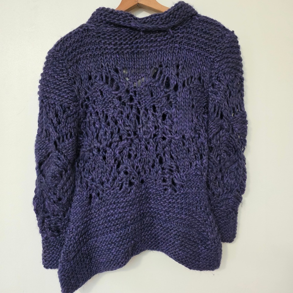 Hand knit Chunky Split Sweater Sz M Purple Asymmetric Whimsigoth Cottage Fairy - Picture 8 of 12